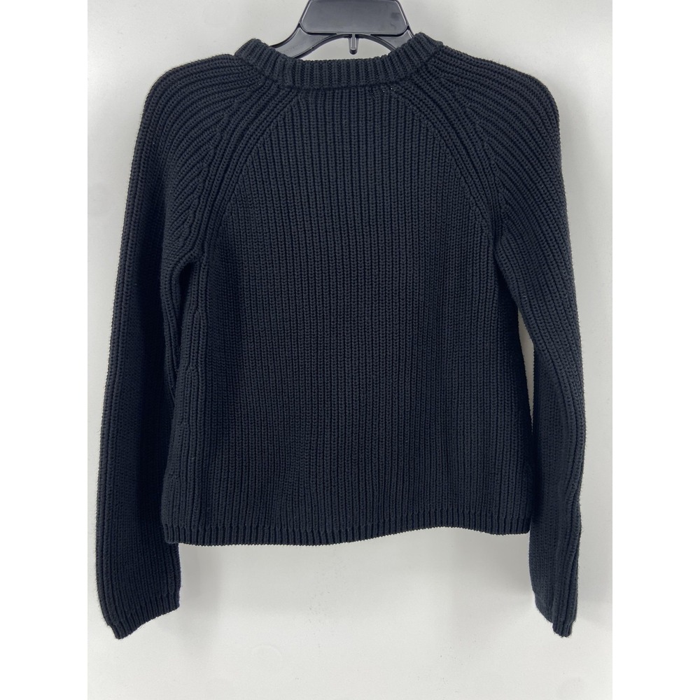 Quince Sweater Womens XS Black Organic Fisherman Crew Chunky Knit Pullover - Picture 2 of 7